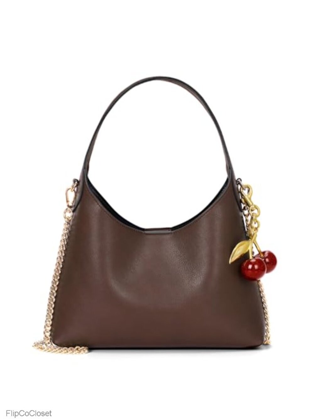 Small Faux Leather Hobo Bag With Cherry Charm Chain Strap